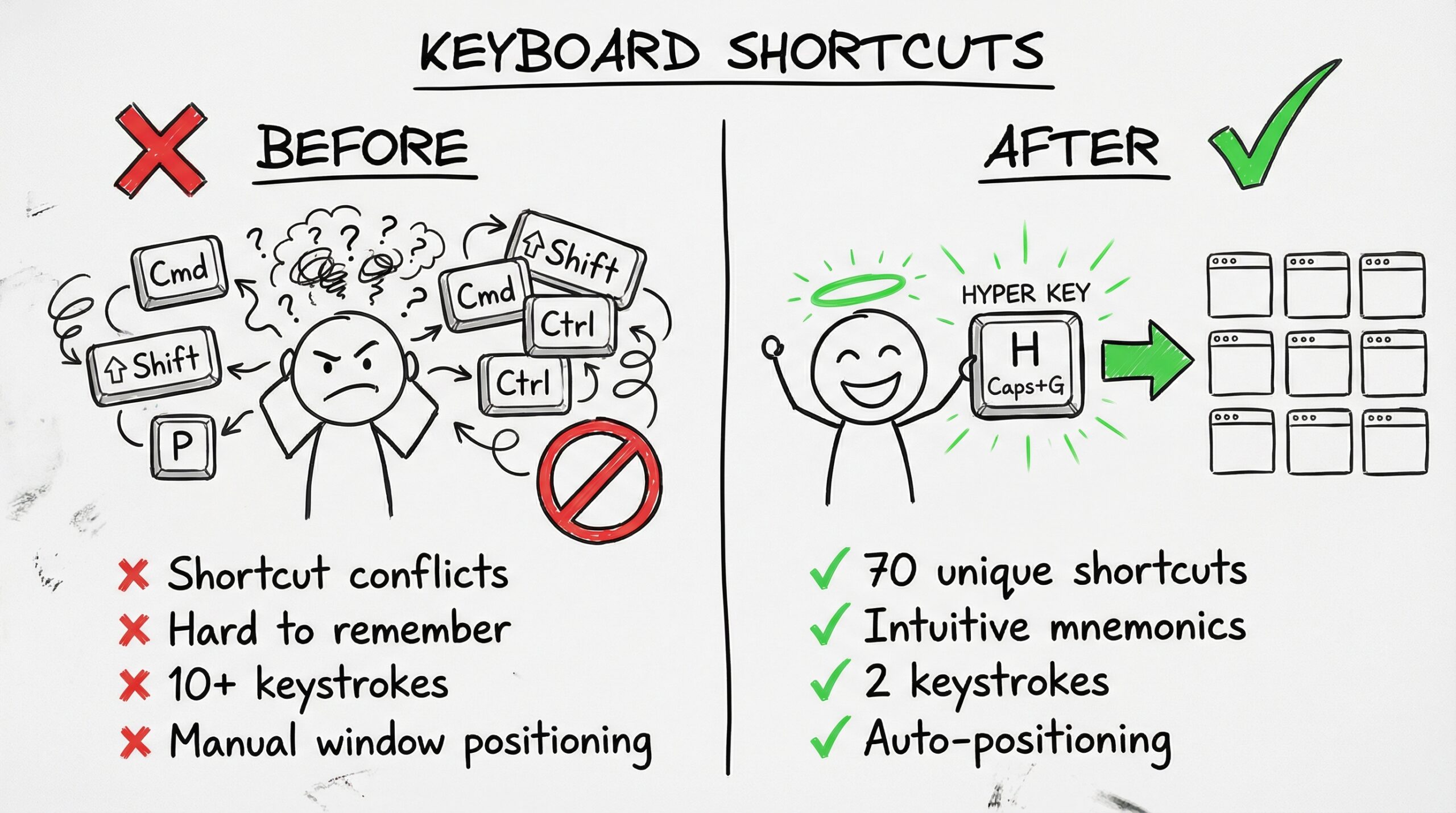 Vorher vs. Nachher: Modifier-Chaos vs. Hyper Keys